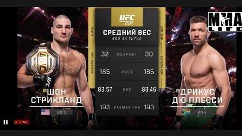 Шон Стрикленд vs Дрикус Дю Плесси UFC полный бой. Strickland vs Du Plessis UFC 297