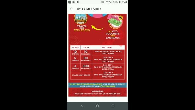 Oyo + Meesho = Get Order, Get Oyo Cash Back, Get Free Trip And Get 3% Free Meesho Credit l Earn Mor