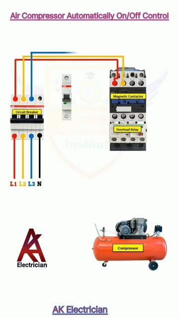 air compressor automatically on/off wiring connection #viral #electric #sorts #trending #3phase