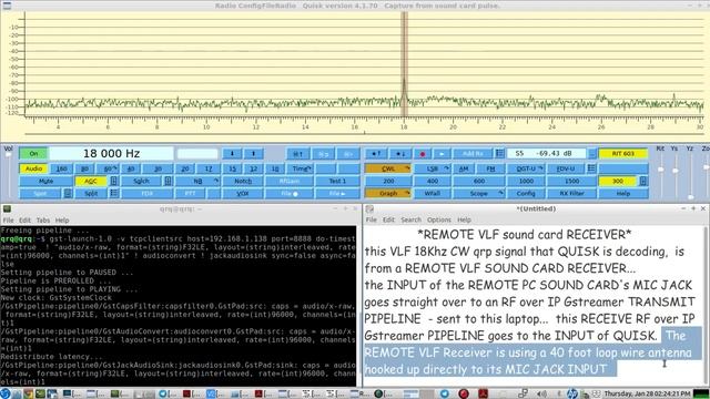 Remote VLF sound card SDR Receiver - using an indoor 40' wire loop antenna connecting to PC MIC JAC