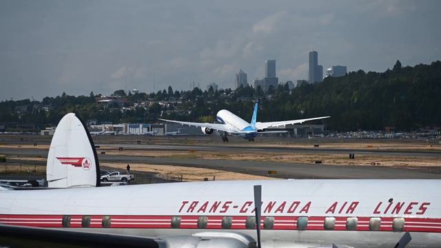 Boeing 777X take off from Boeing Field, Seattle