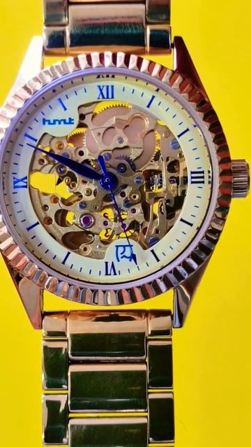 Enticing HMT Skeleton Automatic Roman Yellow Watch