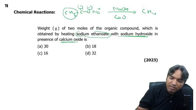 Weight (g) of two moles of the organic compound, which is obtained by heating sodium ethanoate with