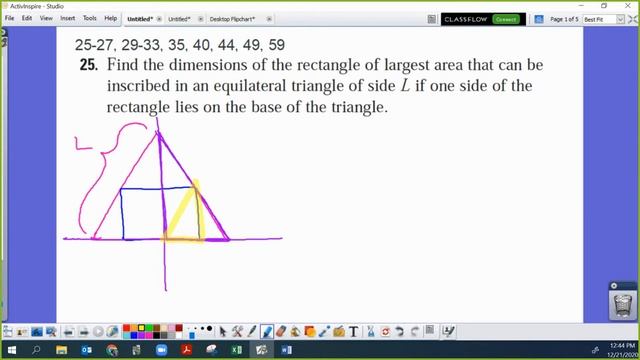 AP Calc 4.7 #25 Part 1: (setup only) Optimization - Rectangle Inscribed in Equilateral Triangle