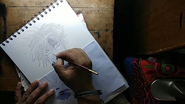 Manga boy using poster color