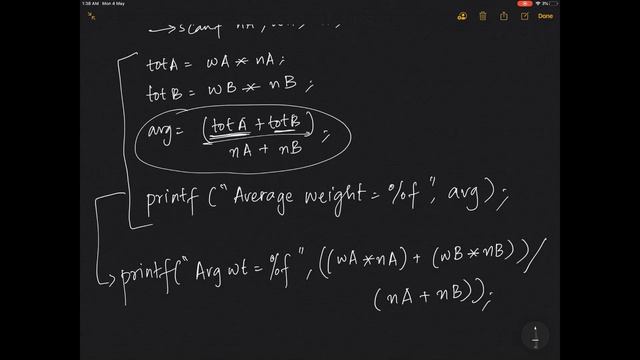 Calculation of the average weight of products A and B