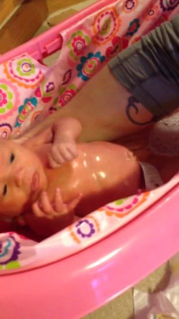 Aurora's first bath at home