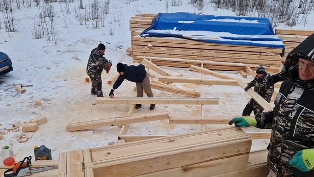 Дом из профилированного бруса. Рабочий процесс. Первый этаж.