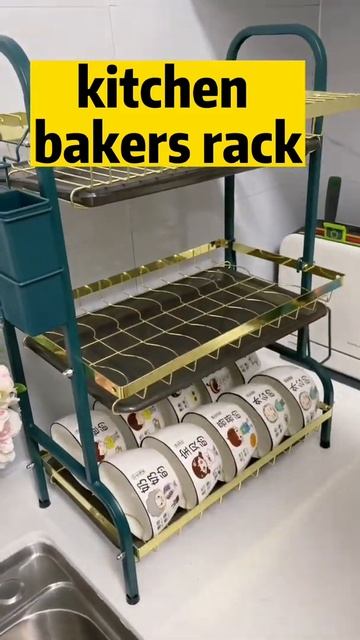 Kitchen Bakers Rack, Industrial Microwave Stand 3-Tier Utility Storage Shelf Rack