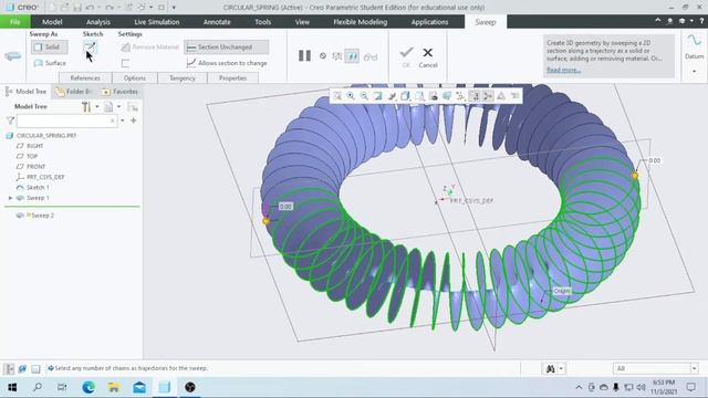 How to create " CIRCULAR SPRING " in creo #creo #Animation #creotutorial #creobasic tools