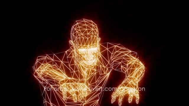 Zombie. Halloween. 3D animation. Hologram. Grid texture. Neon lighting.