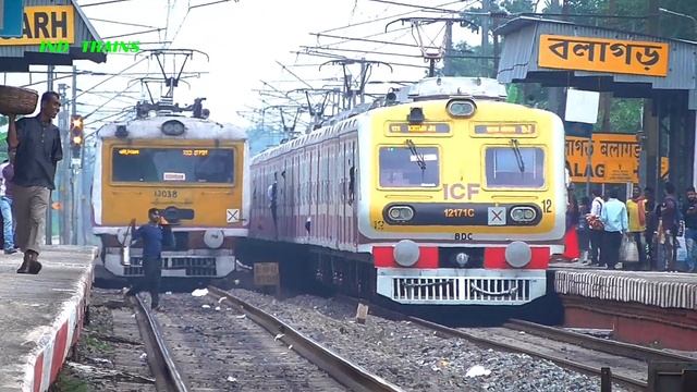 Twin Different Type EMU Train Crossing | Brand New Modern ICF Medha EMU Crossing Old Model EMU Trai