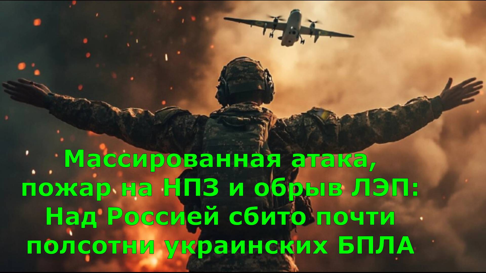 Массированная атака, пожар на НПЗ и обрыв ЛЭП: Над Россией сбито почти полсотни украинских БПЛА