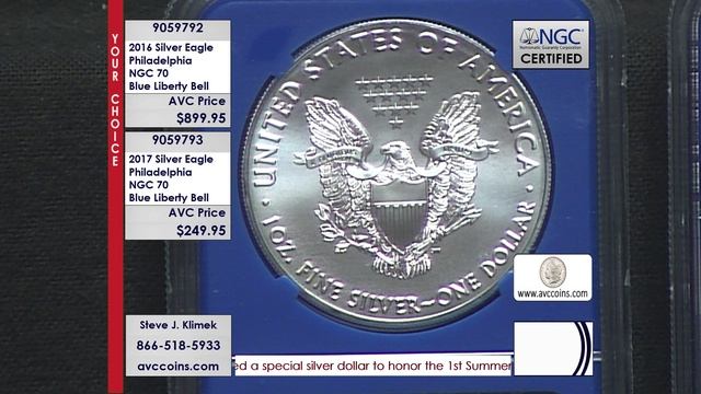 2016 and 2017 Silver Eagle - Philadelphia - NGC 70 - Blue Liberty Bell