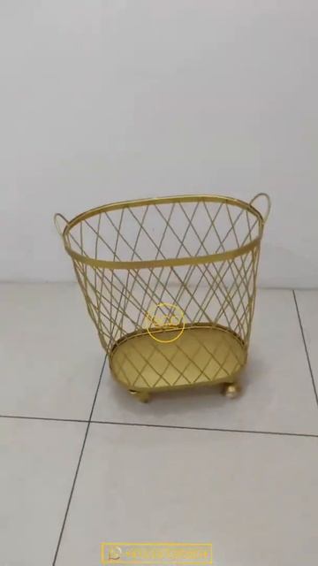 - GCO Laundry Bakset With Wheels in iron With Golden Powder coated finish