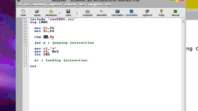 Conditional Jump JE JA JB Emu8086