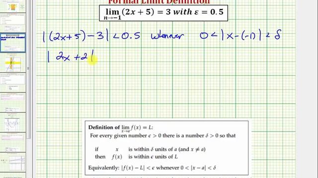 Ex: Limit Definition -  Find Delta Values, Given Epsilon For a Limit