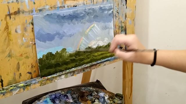 Процесс создания пейзажа маслом - Радуга