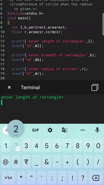 program to calculate perimeter and area of rectangle and circumference and area of circle.