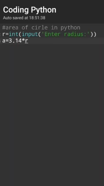 how to find area of circle in python? #python #pythontutorial #pythonshorts #shorts #codingtutorial