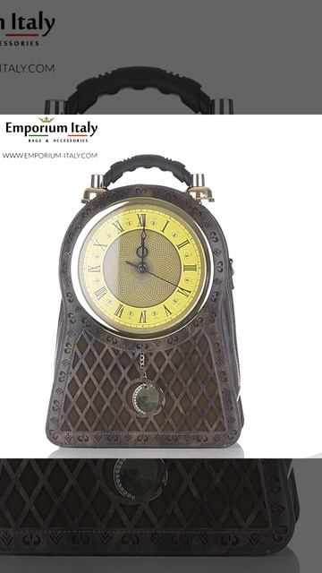 Borsa zaino orologio steampunk Big Ben in Ecopelle, colore marrone, Arianna Dini Design
