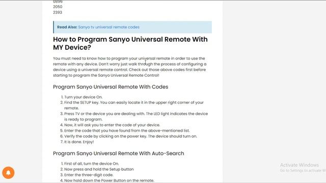 Sanyo Universal Remote Codes & Programming Guide