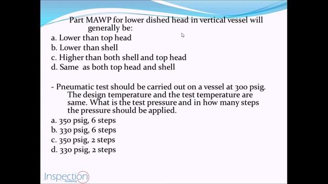 API 510 Pressure Vessel ASME VIII Pneumatic Test UG-100 Lesson 9 (Arabic)