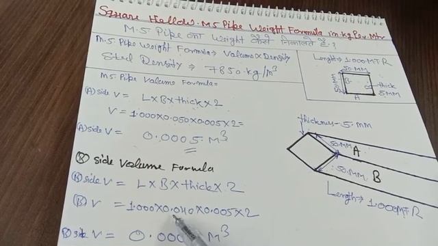 SQUARE HOLLOW MS PIPE WEIGHT  | CALCULATION FORMULA IN KG PER METER