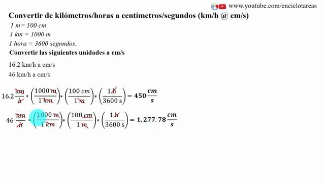 Convertir de km/h a cm/s