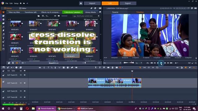 Transitions in Pinnacle studio 22 is not working properly