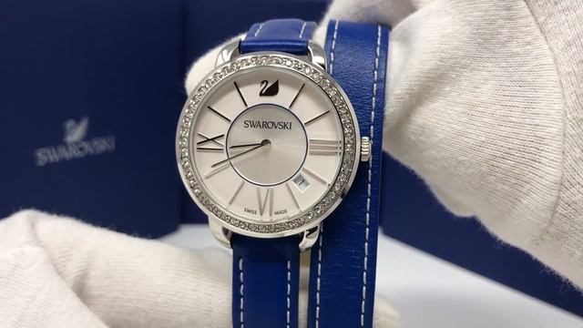 Swarovski Watch 37mm Dial Blue Aila Day Double Leather Strap Medium Swiss Made 5095944