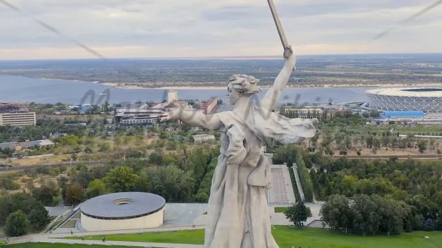 Volgograd, Russia. Evening view of the sculpture Motherland Calls! on the Mamaev Kurgan in Volgogra