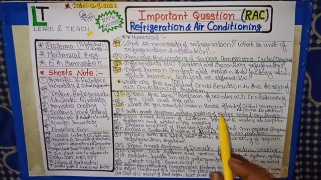 Refrigeration & Air conditioning (RAC) Important Question 2021 ||6th Semester|| Diploma(Mech. Eng.)