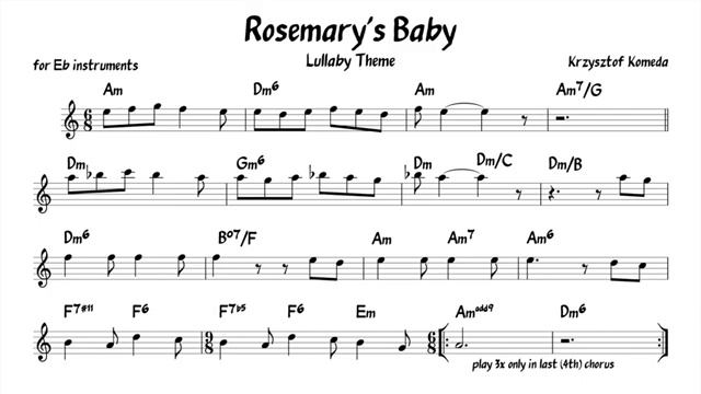 Rosemary s Baby Theme Komeda Backing track score for Eb alto instruments_270p_360p