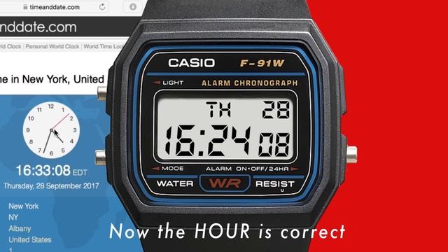 Casio F91W How to set time (quick 60 seconds tutorial in 4k)