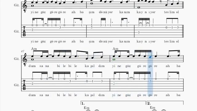 ÖLÜRÜM SANA -TARKAN -GİTAR NOTA TAB AKOR
