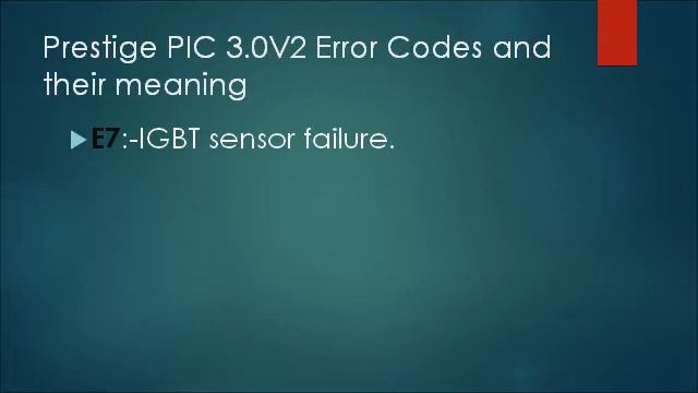 Prestige Induction Error Codes and their meaning PIC 3.0V2