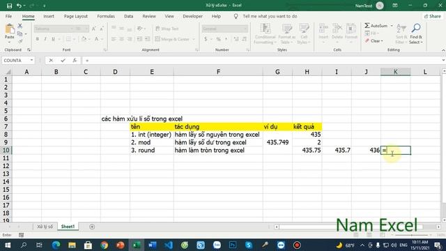 Các hàm xử lí số trong Excel