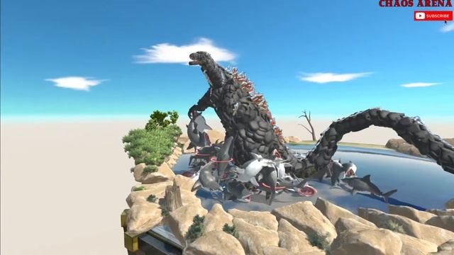 New Godzilla vs 50 Mutant Megalodon Army - With Commentary - Animal Revolt Battle Simulator