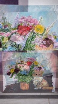 Девятая жизнь | Масляная живопись 2024г. Холст 30:40 см. #cat #flowers #youtubeshorts #artist