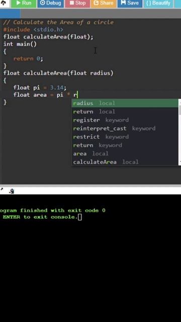 Calculate the Area of a Circle in C  #programming #program