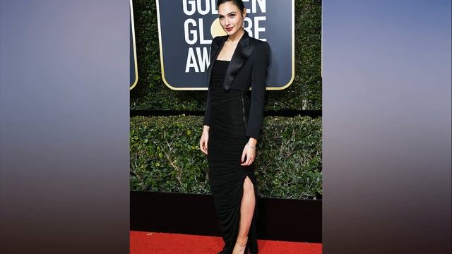 Gal Gadot Stuns At The Golden Globes In Cropped Blazer  Black Dress To Support #TimesUp