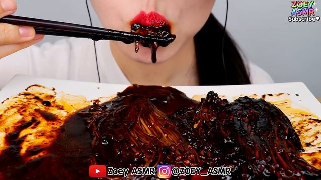 ASMR BLACK BEAN SPICY ENOKI MUSHROOMS 짜장 불닭 팽이버섯 먹방 MUKBANG No Talking EATING SOUNDS | Zoey ASMR