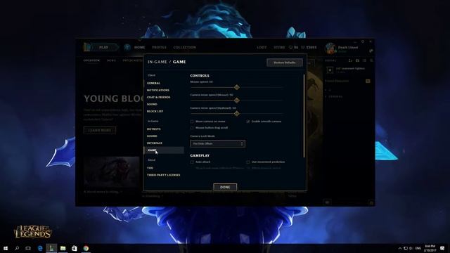 How To Disable Smooth Camera In League Of Legends Client 2017