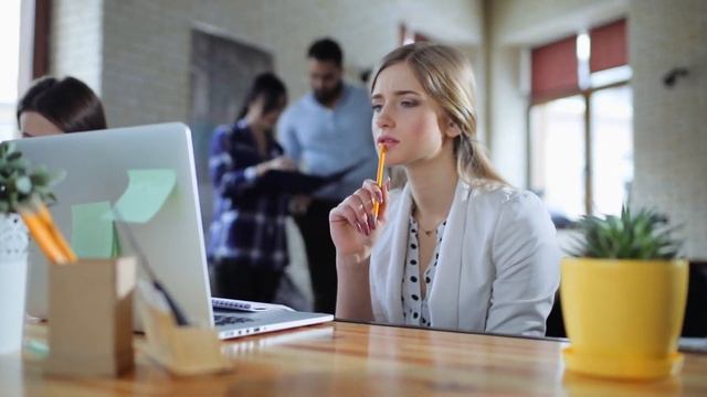 [Free Stock Video] Business Woman Sitting In Office Thinking [HD]