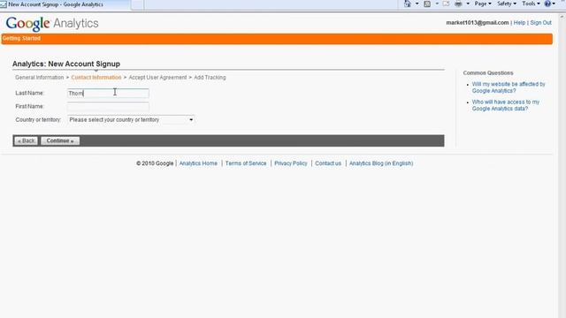 Create Google account | Analytics | Webmaster | Local Business center