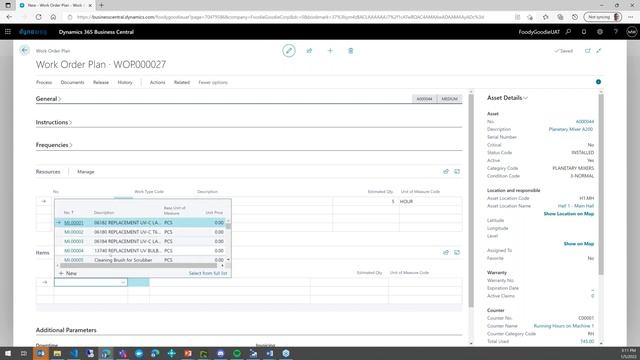 Work Order Planning - EAM for Microsoft Business Central