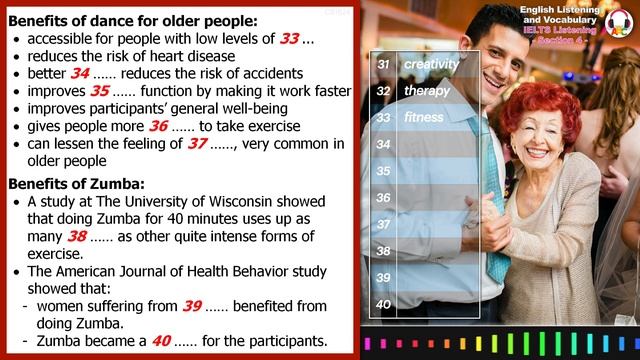 Cambridge IELTS Listening Practice | Section 4 | Health Benefits of Dance