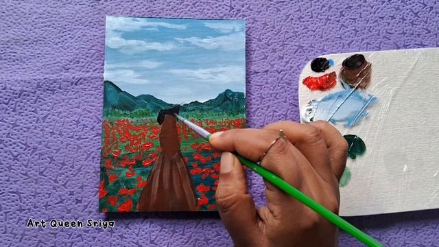 How to paint a Girl in nature |poppy flowers |Easy Acrylic painting Ideas For beginners |