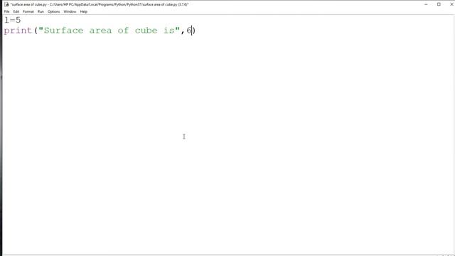 Surface area of cube in python